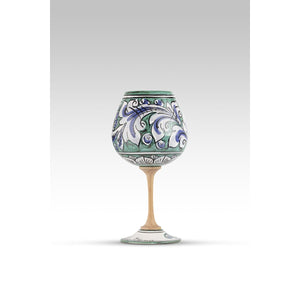 Calice Ornato Verde Blu MuloMerrino in ceramica di Caltagirone