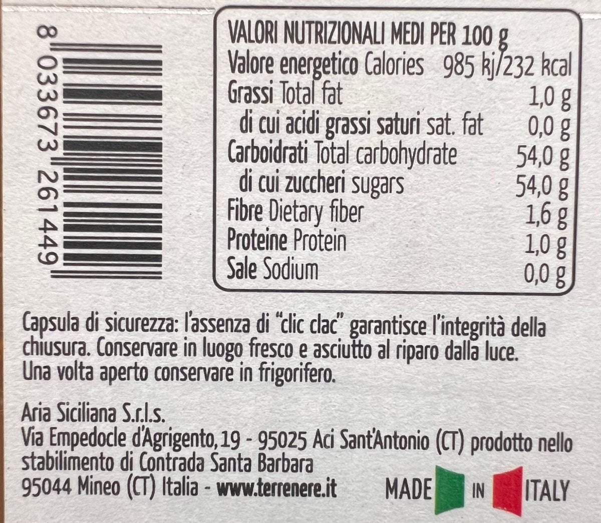 Valori Nutrizionali di confettura extra di fichi bianchi