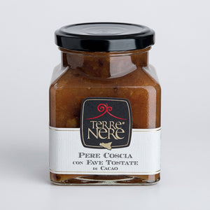 Confettura Terre Nere di pere Coscia con fave tostate di cacao, vasetto 120 g – Cesta Natalizia Modicana