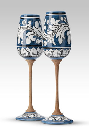 Coppia Flute Ornato Blu MuloMerrino in ceramica di Caltagirone