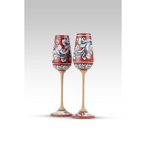 Coppia Flute Ornato Rosso Blu MuloMerrino in ceramica di Caltagirone