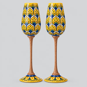 Coppia Flute Pavone Giallo MuloMerrino in ceramica di Caltagirone