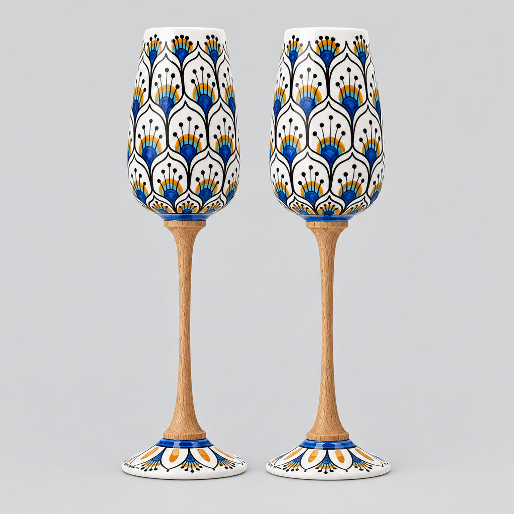 Coppia Flute Pavone Bianco MuloMerrino in ceramica di Caltagirone