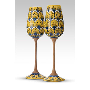 Coppia Flute Pavone Giallo MuloMerrino in ceramica di Caltagirone