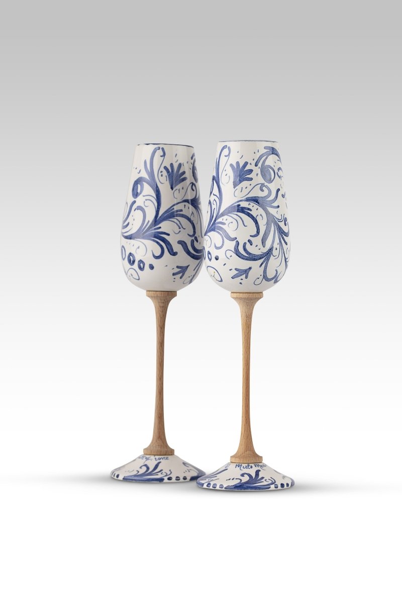 Coppia Flute Volute Blu MuloMerrino in ceramica e legno