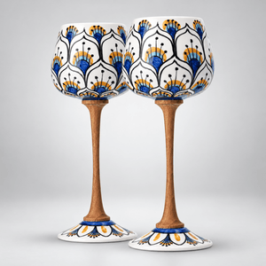 Pereche Special Riserva MuloMerrino, pahare de degustare cu picior cu decor Pavone alb