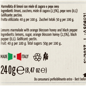 Ingredienti Marmellata di limoni con miele di zagara e pepe nero