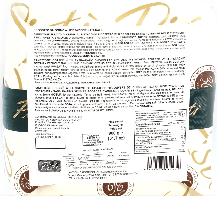 Panettone plněné pistáciemi a polité hořkou čokoládou - 900g