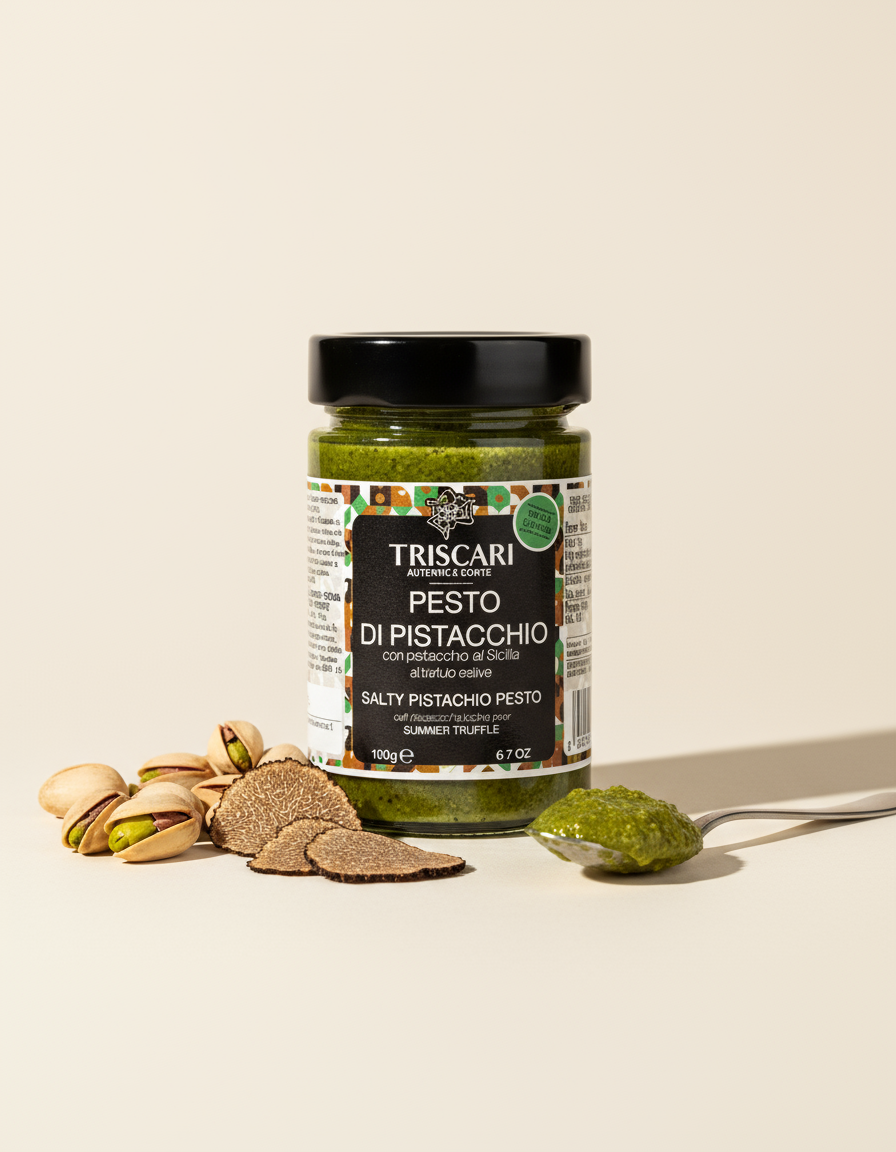 Pesto di pistacchio con pistacchio di Sicilia e tartufo estivo, Triscari