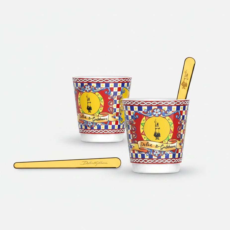 Set 2 Bicchierini e 2 Palettine Dolce&Gabbana Carretto Siciliano