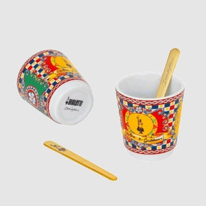 Bicchierini e palettine Bialetti Dolce&Gabbana Carretto Siciliano fuori dalla confezione