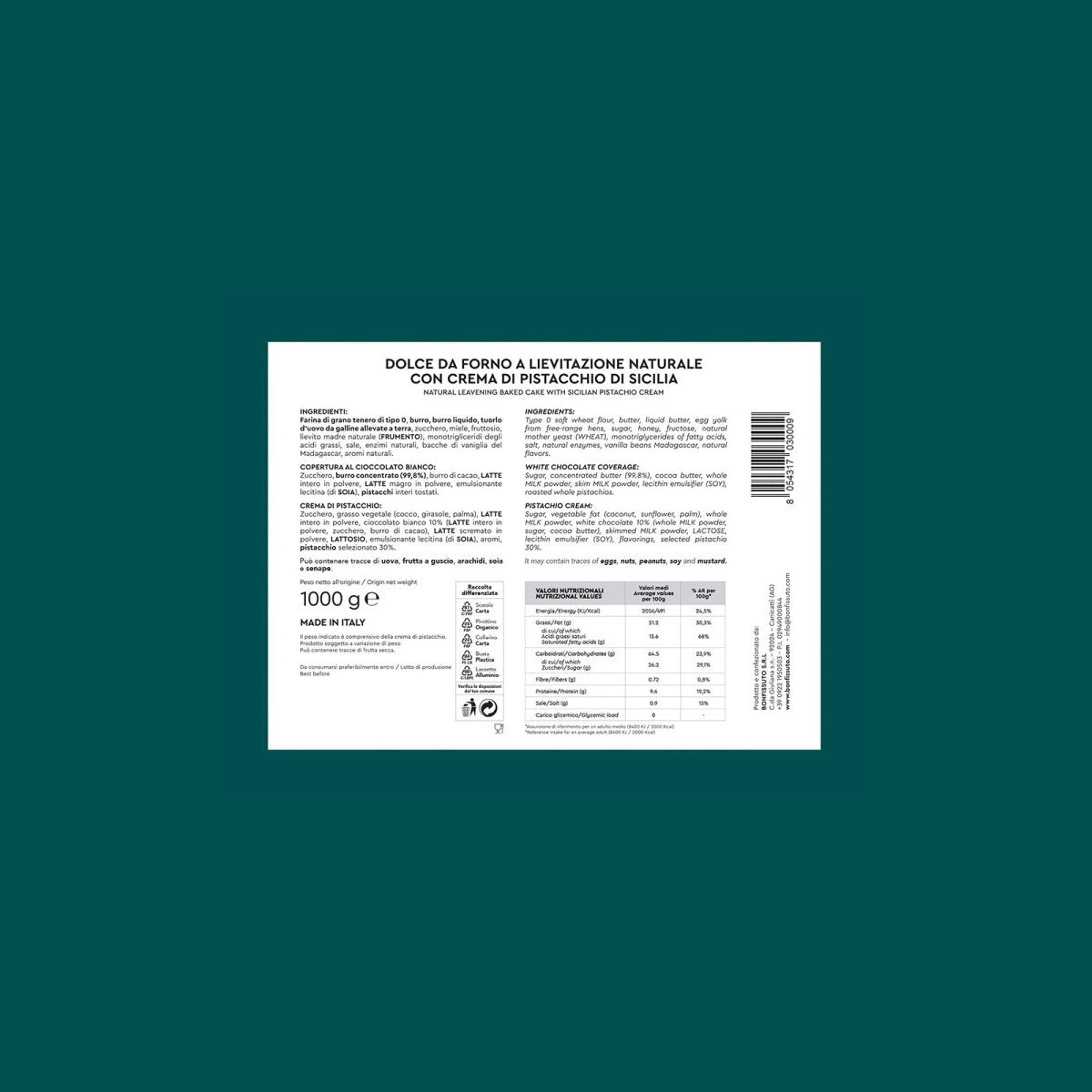 ingredienti di Colomba pasquale al Pistacchio di Sicilia, Pasticceria Bonfissuto