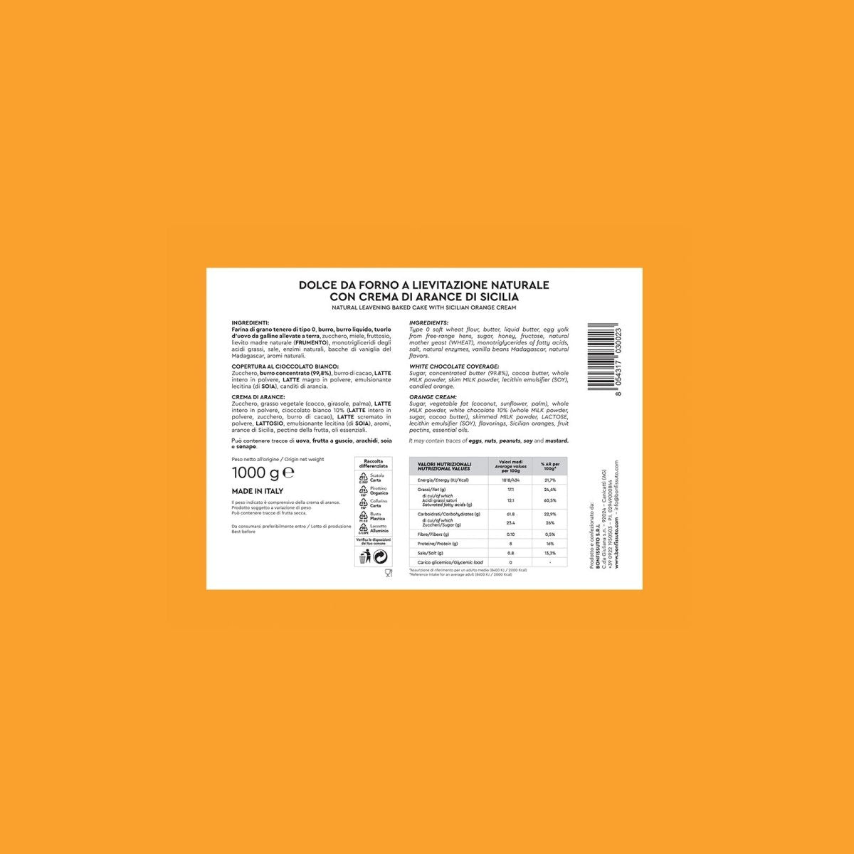 ETICHETTA PER COLOMBA PASQUALE ALL'ARANCIA, PASTICCERIA BONFISSUTO, SICILUS SHOP