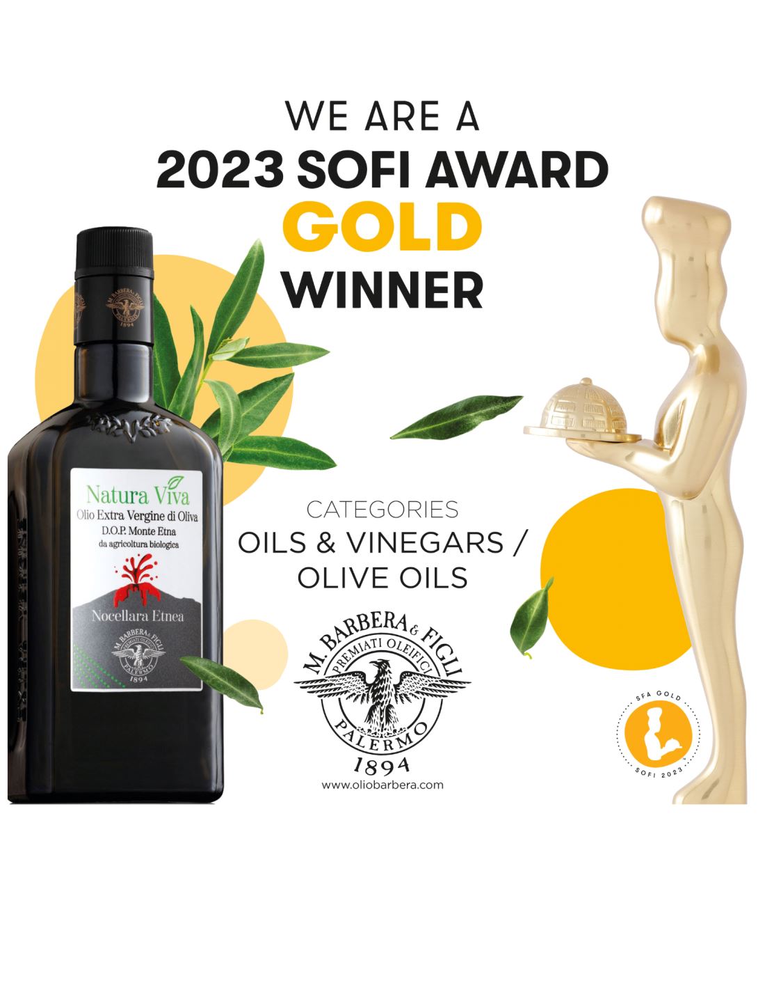 Nature Viva Extra panenský olivový olej, D.O.P. „Monte Etna“ z ekologického zemědělství, Grand Gourmet Line, 500 ml, oceněné Barbera Oleipics