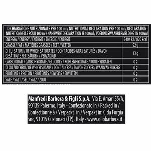valori nutrizionali Olio Extra Vergine di Oliva Denocciolato Monocultivar Nocellara Lorenzo N° 5 - Sicilus