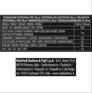 valori nutrizionali Olio Extra Vergine di Oliva Denocciolato Monocultivar Nocellara Lorenzo N° 5 - Sicilus