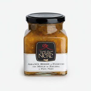 marmellata di arance e finocchi con miele di zagara e pepe nero, terre nere, sicilus
