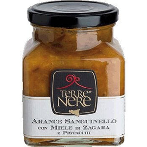 marmellata di arance sanguinello con miele di zagara e pistacchi, terre nere, sicilus