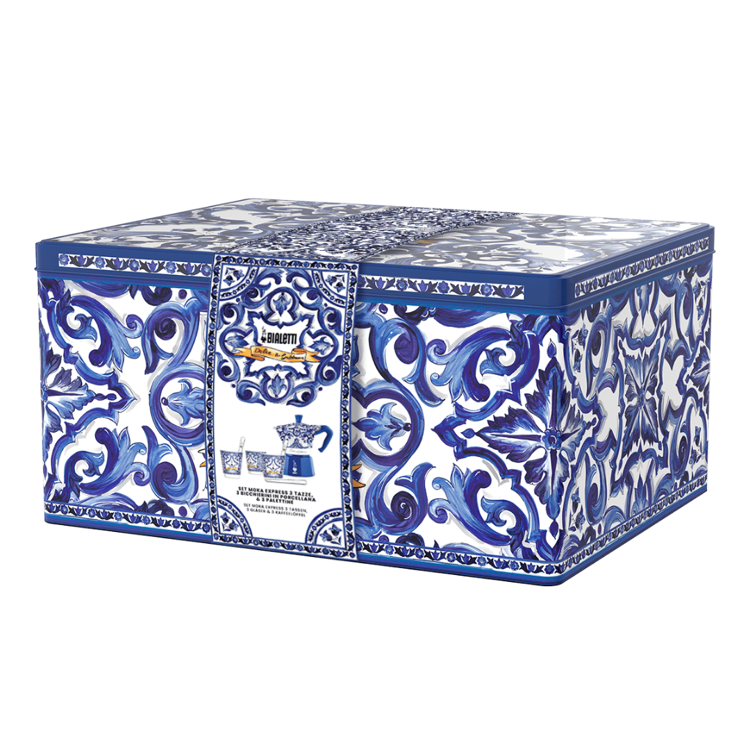 Set Moka Express con 3 Bicchierini e 3 Palettine Dolce&Gabbana Blu Mediterraneo