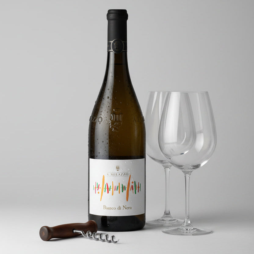 vino bianco frizzante bianco di nera bio, cantina milazzo, sicilus