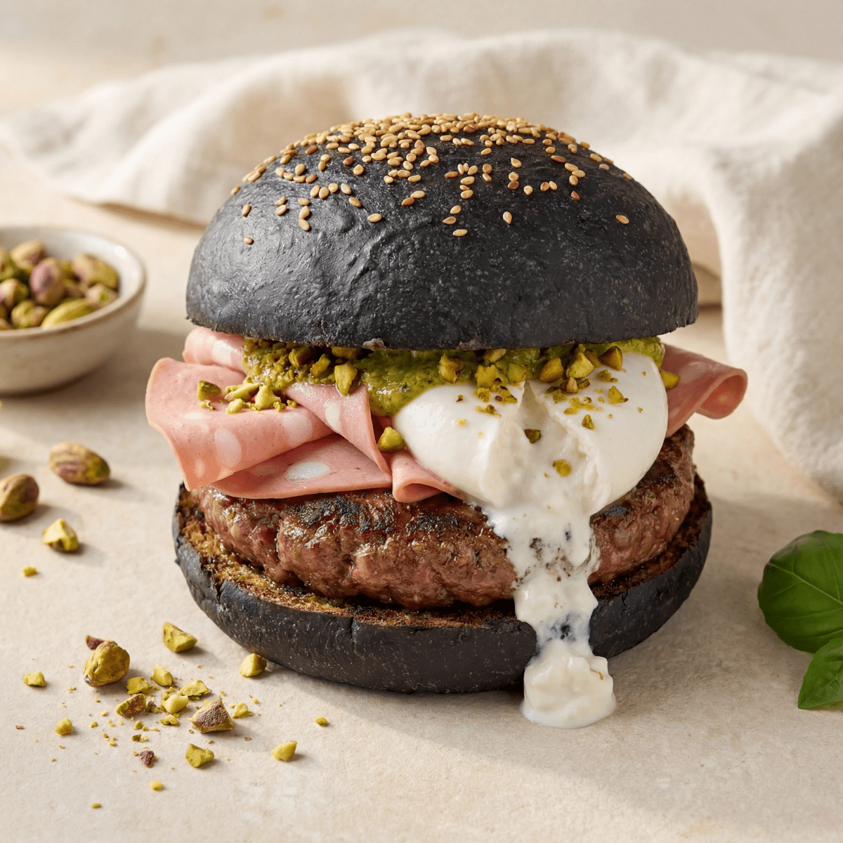 Svart burgerbrød med vegetabilsk trekull og sesamfrø – Vegansk