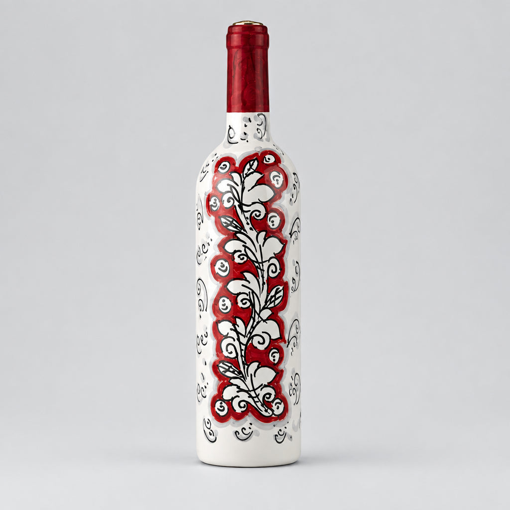 Bottiglia Ornato Rosso MuloMerrino in ceramica di Caltagirone