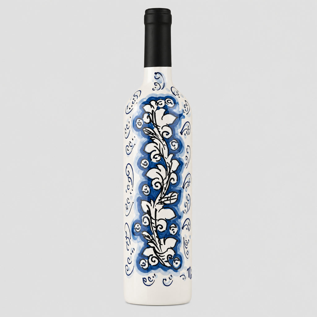 Bottiglia Ornato Blu MuloMerrino in ceramica di Caltagirone