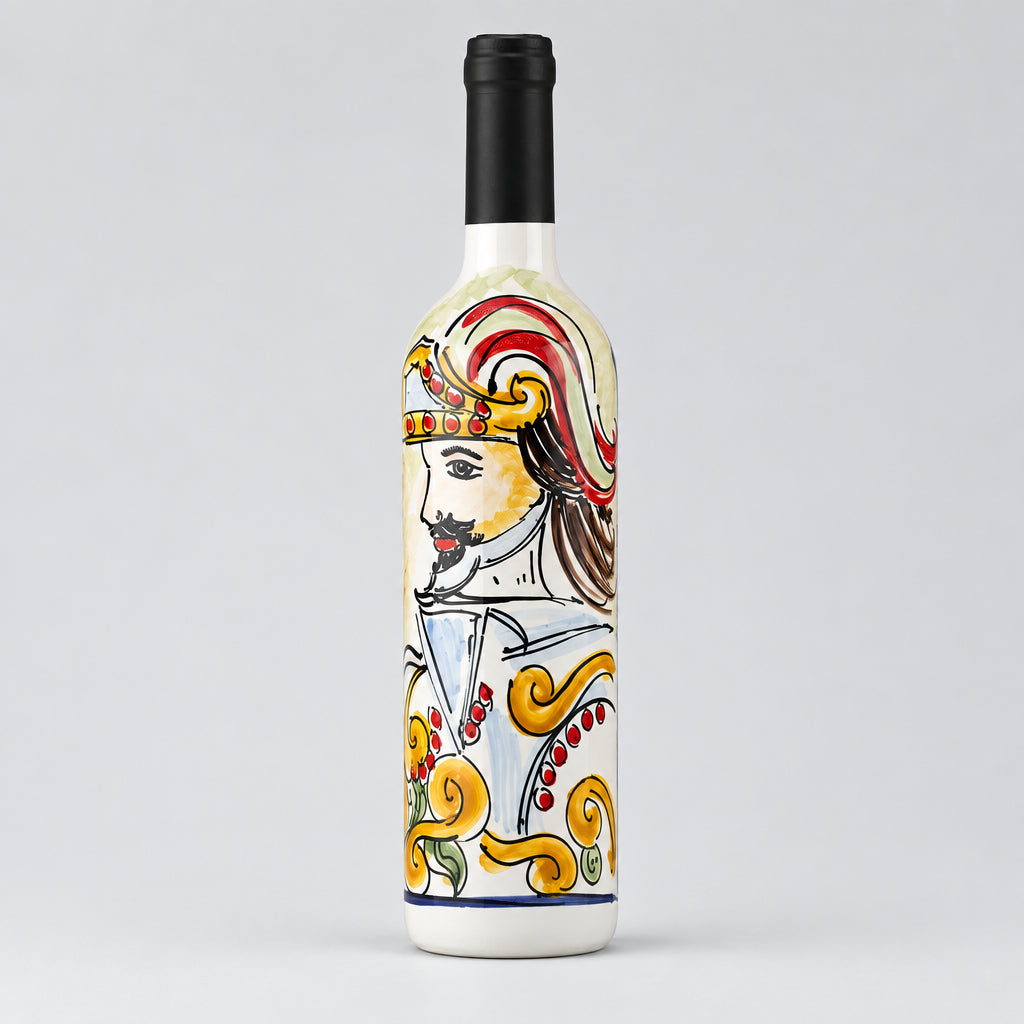 Bottiglia Paladino MuloMerrino in ceramica di Caltagirone