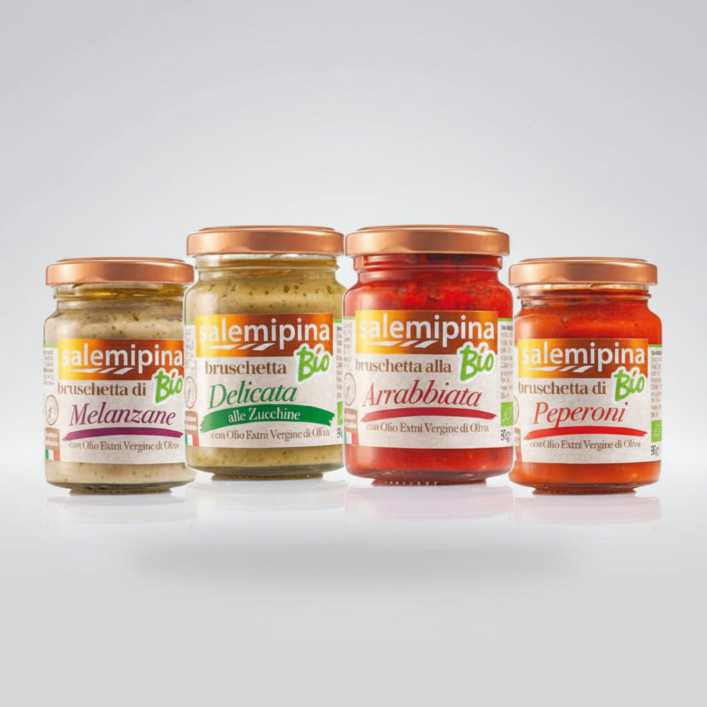 Box degustazione Salemi Pina con 4 bruschette siciliane biologiche da 90 g