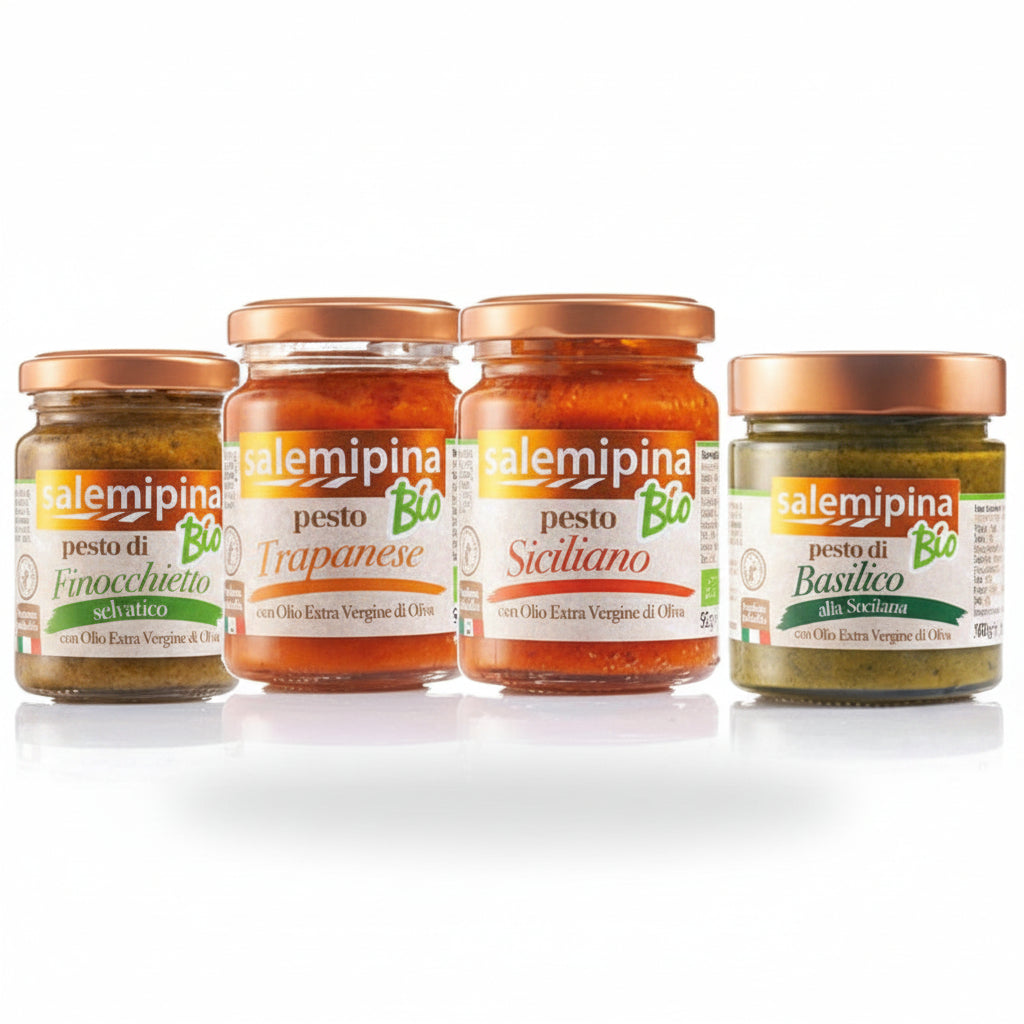 Box degustazione Salemi Pina con 4 pesti siciliani biologici da 90 g