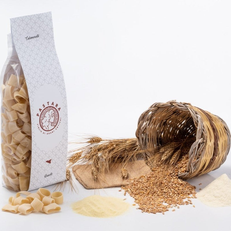 Pasta artigianale "Calamarata" trafilata al bronzo di grano antico Russello, 500 gr - Sicilus Srl