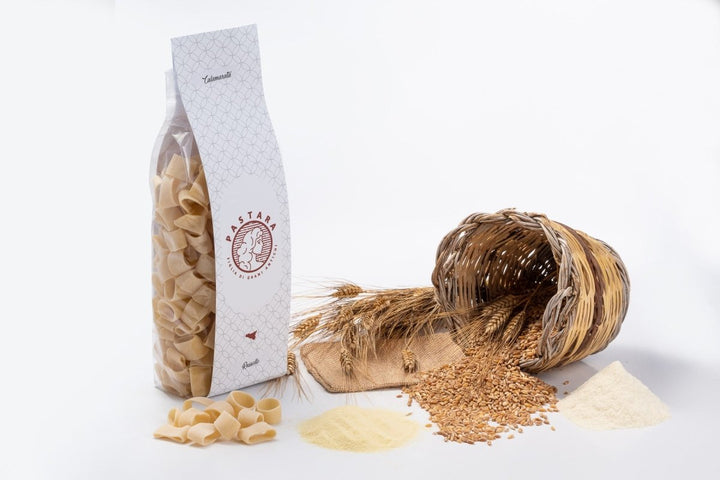 Box 6 pz di Pasta artigianale "Calamarata" trafilata al bronzo di grano antico Russello, 500 gr - Sicilus Srl