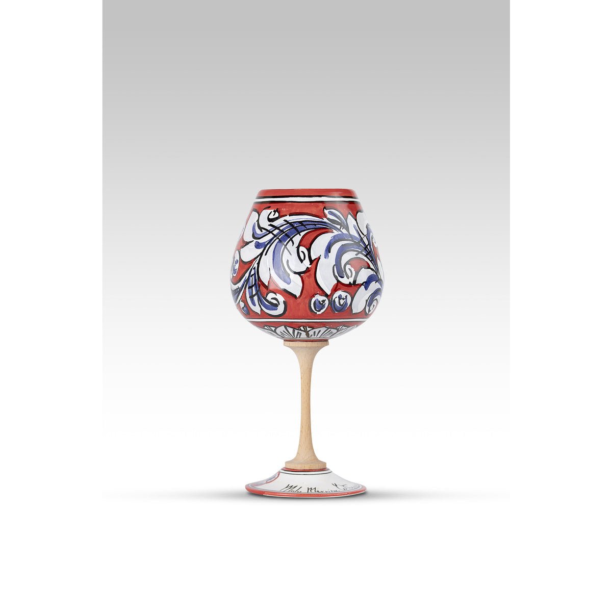 Calice Ornato Rosso Blu MuloMerrino in ceramica di Caltagirone