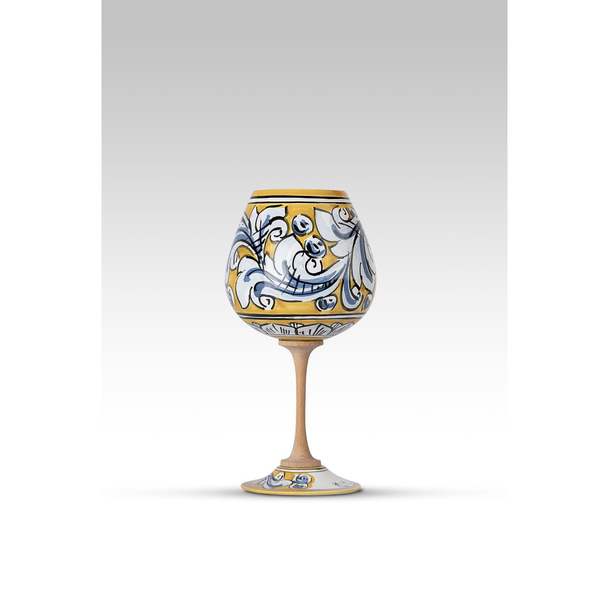 Calice Ornato Giallo Blu MuloMerrino in ceramica di Caltagirone