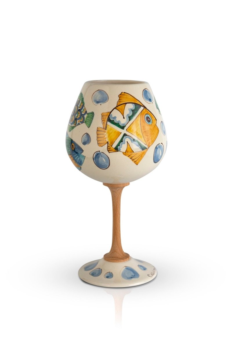 Calice Pesce Bianco MuloMerrino in ceramica siciliana