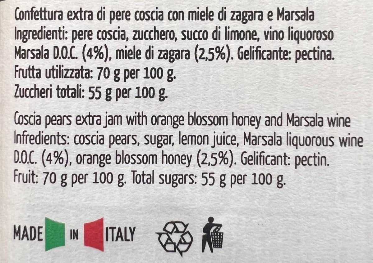 Ingredienti di Confettura extra di Pere coscia e Miele di Zagara