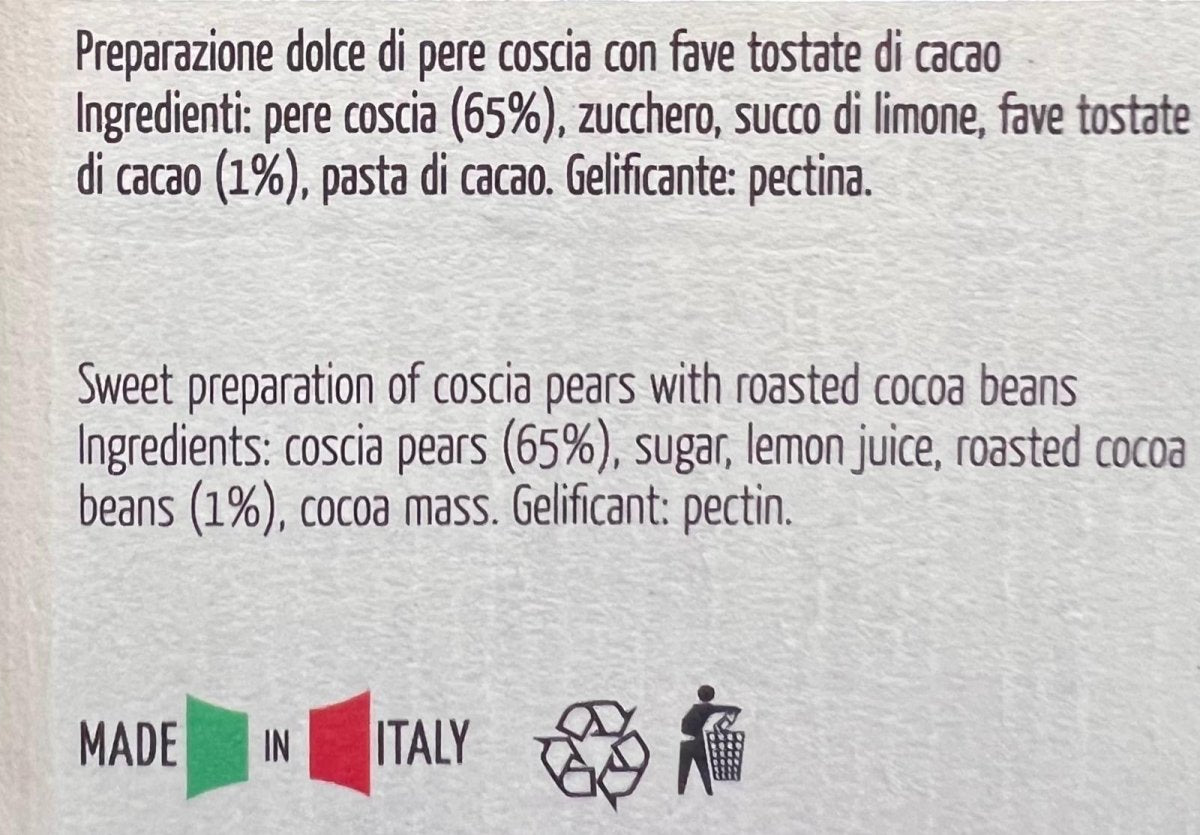 Ingredienti di confettura extra di Pere coscia e fave tostate