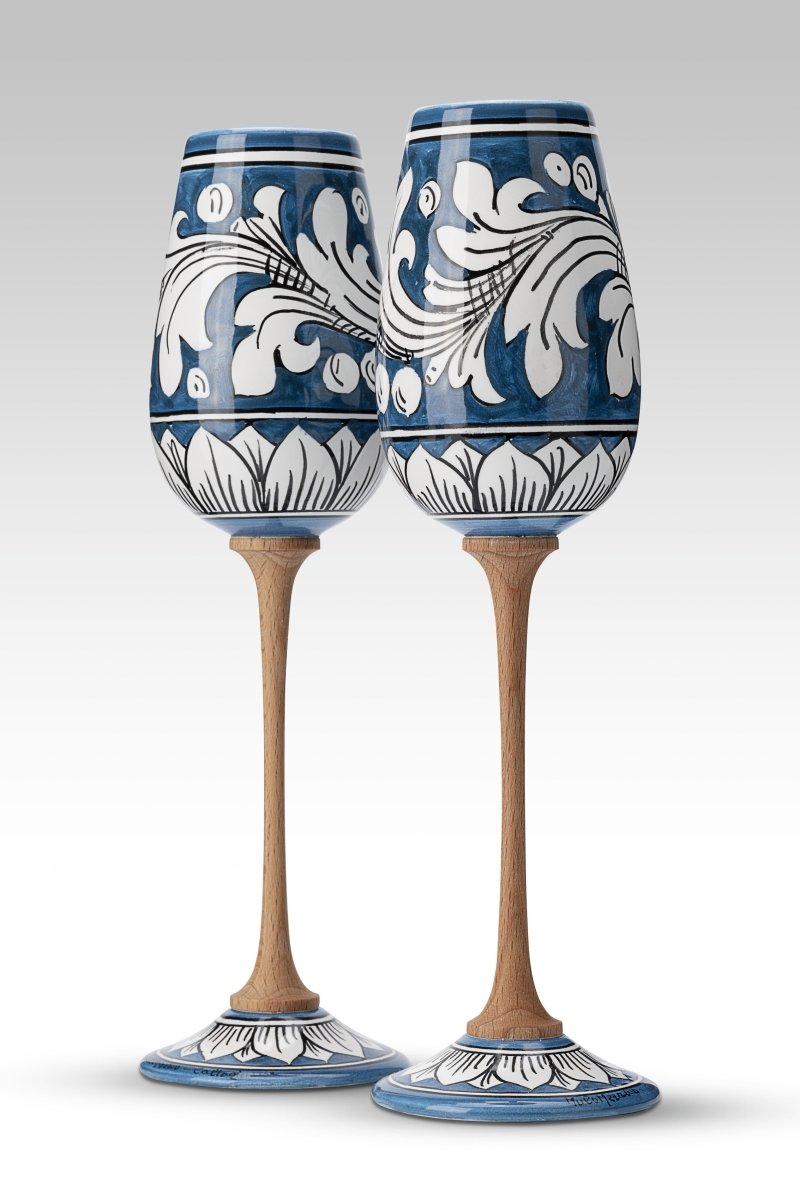 Coppia Flute Ornato Blu MuloMerrino in ceramica di Caltagirone