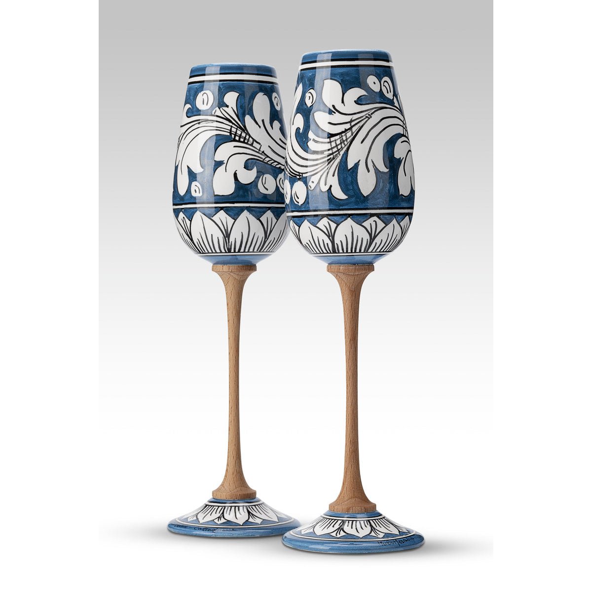 Coppia Flute Ornato Blu MuloMerrino in ceramica di Caltagirone
