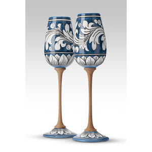 Coppia Flute Ornato Blu MuloMerrino in ceramica di Caltagirone
