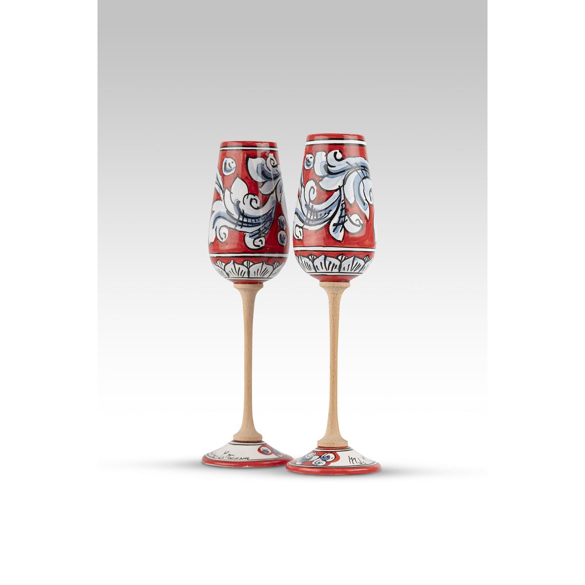 Coppia Flute Ornato Rosso Blu MuloMerrino in ceramica di Caltagirone