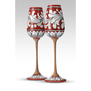 Coppia Flute Ornato Rosso MuloMerrino in ceramica di Caltagirone