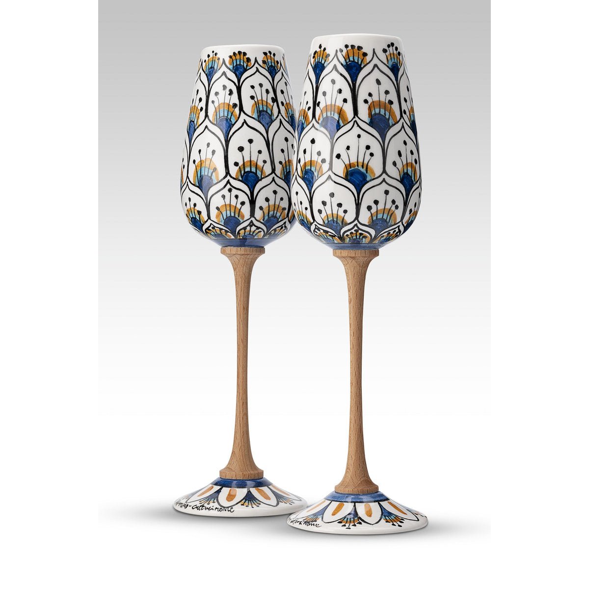 Coppia Flute Pavone Bianco MuloMerrino in ceramica di Caltagirone