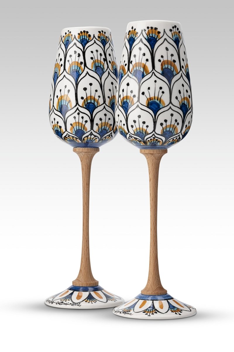 Coppia Flute Pavone Bianco MuloMerrino in ceramica di Caltagirone