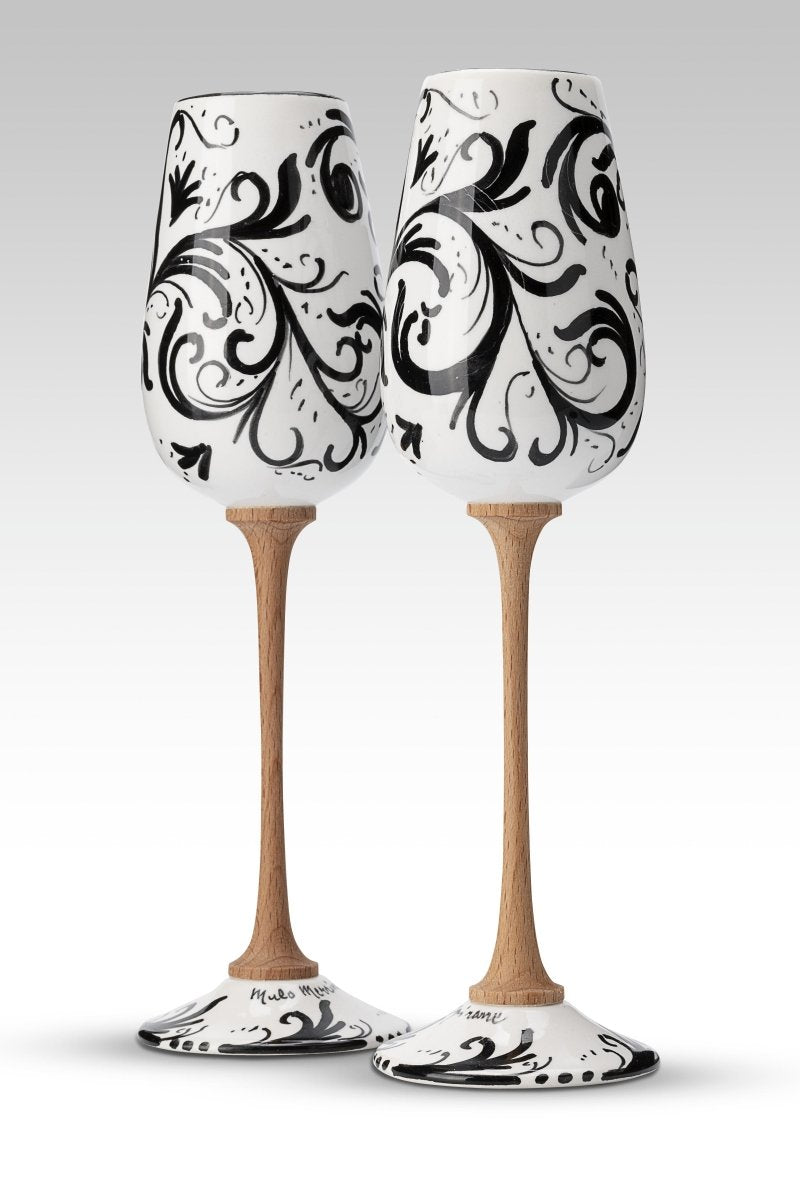 Coppia Flute Volute Nero MuloMerrino in ceramica e legno