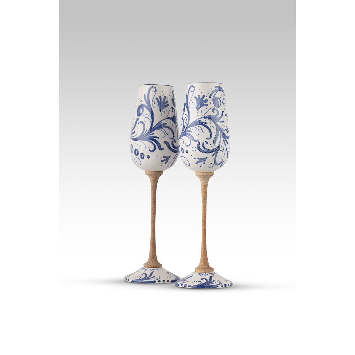 Coppia Flute Volute Blu MuloMerrino in ceramica e legno