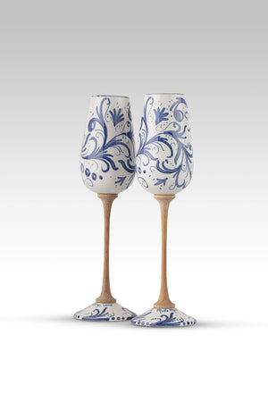 Coppia Flute Volute Blu MuloMerrino in ceramica e legno