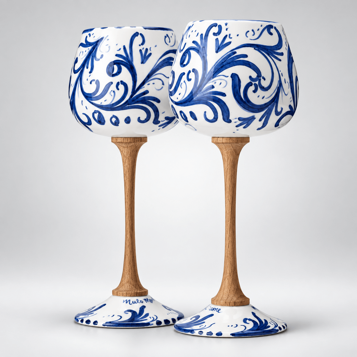 Pereche Special Riserva MuloMerrino, pahare de degustare cu picior cu decor Volute albastru