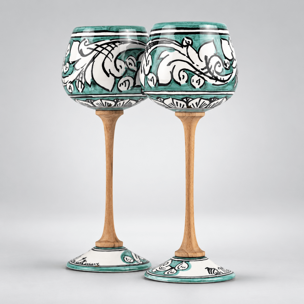 Pereche Special Riserva MuloMerrino, pahare de degustare cu picior cu decor Ornato verde
