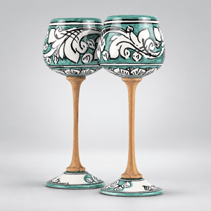 Pereche Special Riserva MuloMerrino, pahare de degustare cu picior cu decor Ornato verde